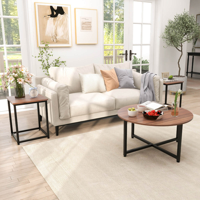 Walnut and Black 3-Piece Modern Nesting Coffee Table Set
