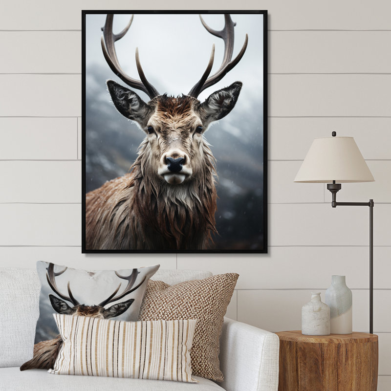 Bearnard " Bearnard Deer Monochrome I ", 44" H x 34" W x 1.5" D, Black Floater Framed