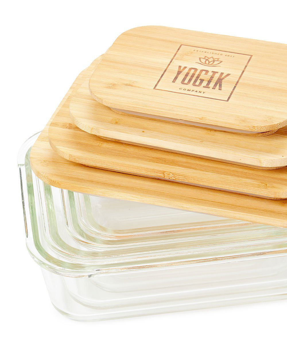 Yogik Set Of 4 Rectangular Glass Food Storage Containers With Eco ...
