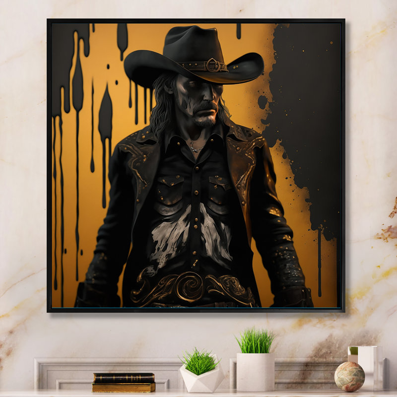 Western Cowboy I - art mural occidental, H 30 po x l 30 po x P 1 po, Toile avec cadre flottant noir