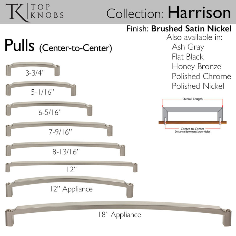 Harrison Appliance Pull, Brushed Satin Nickel, 12" Center to Center