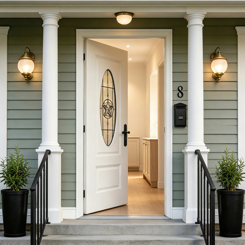 Durable Exterior Doors, 36x80 Fiberglass, Modern Oval Glass Home Entry