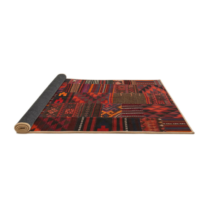 Tapis contemporain orange/brun/noir zone Souvenance, Rond 3 pi