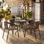 Amlie 28.75" W Round Glass 4-Person Dining Set with Stackable Chairs