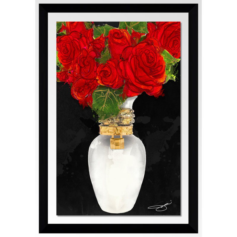 «Flowers in Red», reproduction, Cadre noir, H 27,5 po x l 21,5 po x P 0,75 po