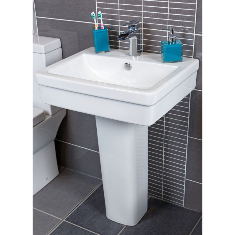 White Stone 835mm L x 580mm W White Ceramic Rectangular Sink with Overflow
