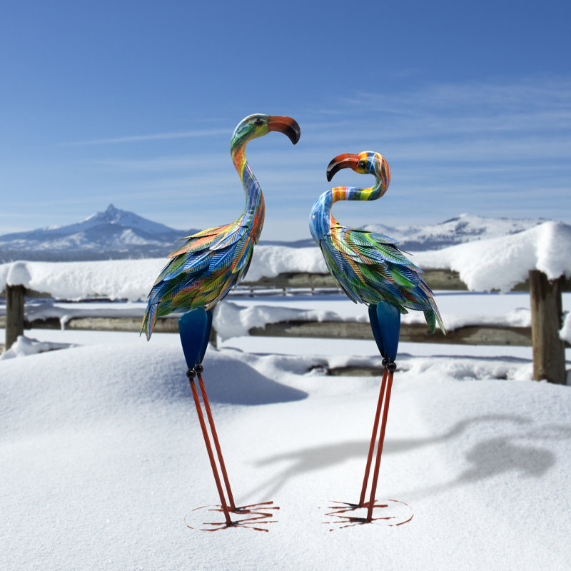 Sculpture de jardin arc-en-ciel flamant rose, Bleu