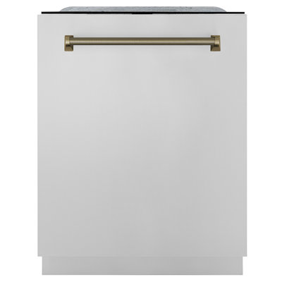 ZLINE Autograph 24 in. Monument 3rd Rack Dishwasher with Champagne Bronze Helix Handle, 45dBa