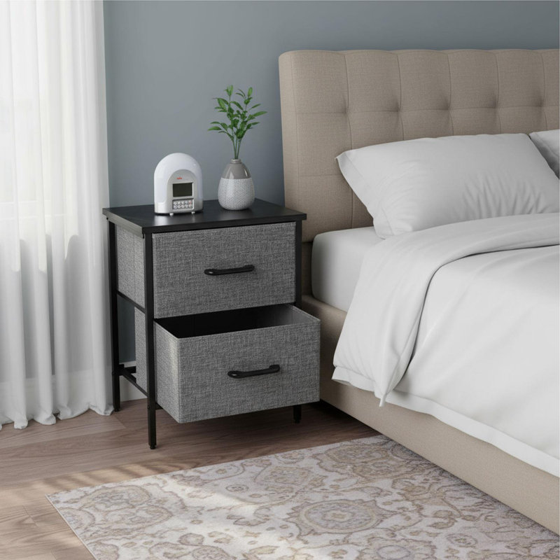 40cm W Metal Bedside Table, Black/Grey
