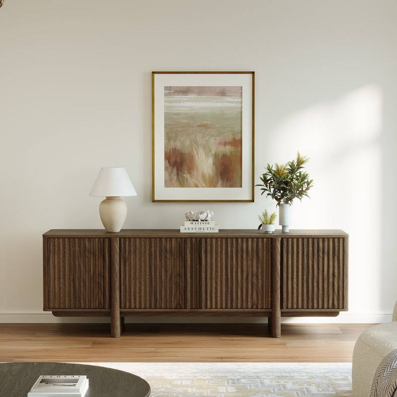  70" Modern TV Stand with storage , Mid-century Modern TV Console with Fluted 4 Doors for TVs 55" - 85", Media Console and Entertainment Center