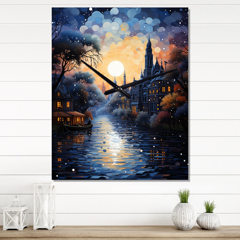 Horloge murale surdimensionnée Blue Canal, H 28 po x l 12 po x P 1 po