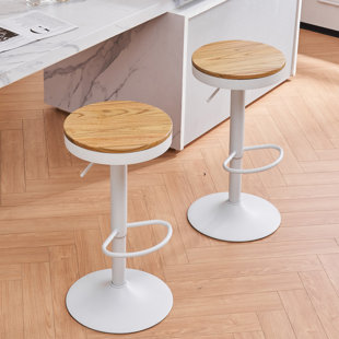 Swivel Solid Wood Bar Stools, Adjustable Height Backless Counter Stools for Kitchen Island, Industrial Rustic Stool Set with Footrest
