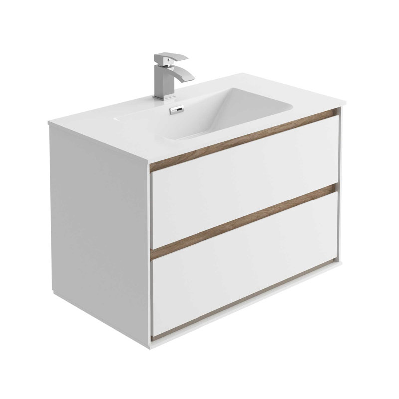 Wicker 800mm Single Bathroom Vanity with Integrated Resin Basin, White