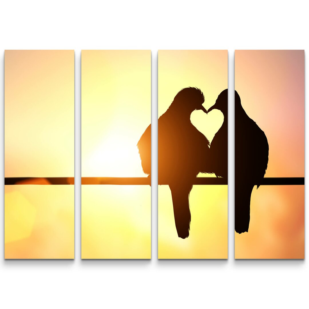 4-tlg. Leinwandbilder-Set Valentinstag Vogel Silhouette mit Herz