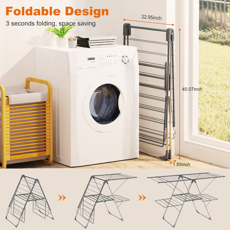 Clothes Drying Rack Foldable, 2-Level Large Laundry Drying Rack Collapsible, Stainless Steel Drying Rack Clothing