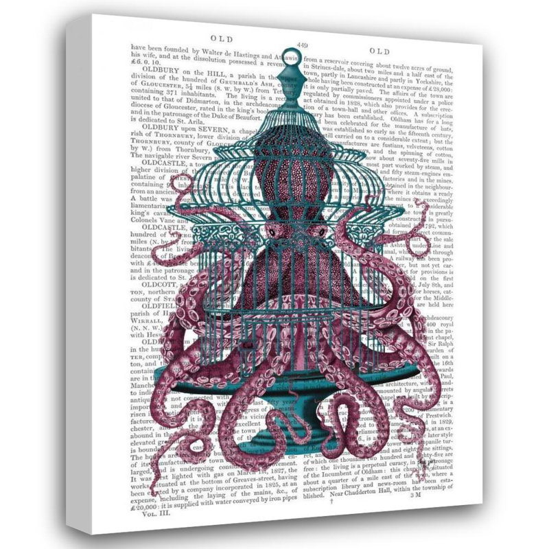 «Bungalow Rose Fab», reproduction d'art sur toile tendue, "Octopus rose en cage", H 47 po x l 36 po