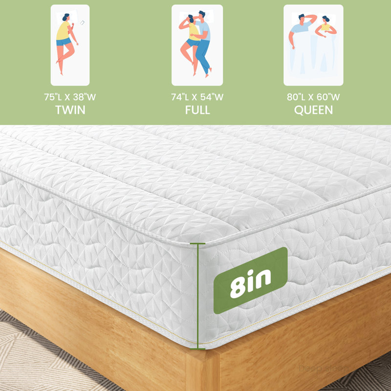 Matelas double de 8 po, housse tricotée respirante, support de bord, ressorts, convient aux sommiers à lattes de tous les types de lit
