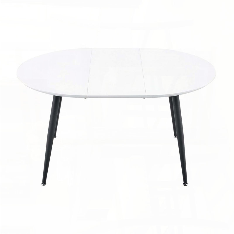 Table de salle à manger extensible ronde coulissante - Plateau en panneau de fibres à densité moyenne avec pieds en métal noir
