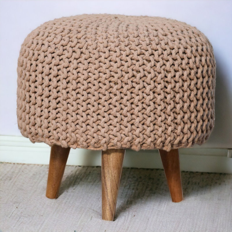 Saylorville 40cm Wide Round Solid Colour Footstool Ottoman, Beige