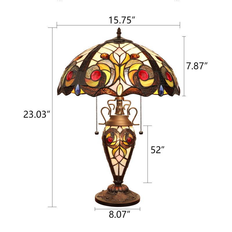 CHLOE Lighting Lampe de table victorienne à 3 lumières à double éclairage de style Tiffany 3 lumières LENNON