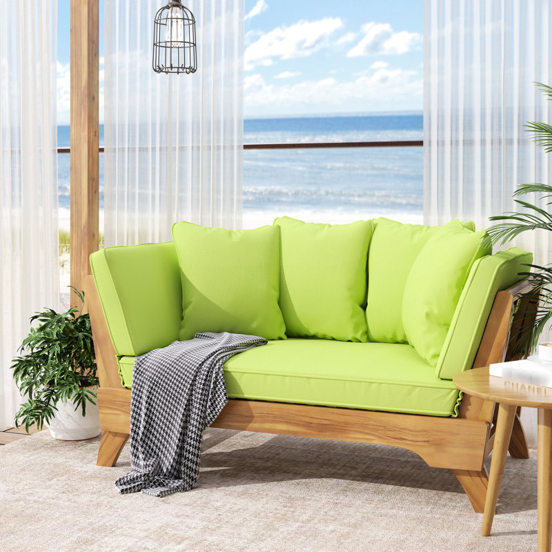Lit de jour en bois avec ceinture et siège - l 64,13 po x H 26,77 po x P 31,22 po, Vert / teck