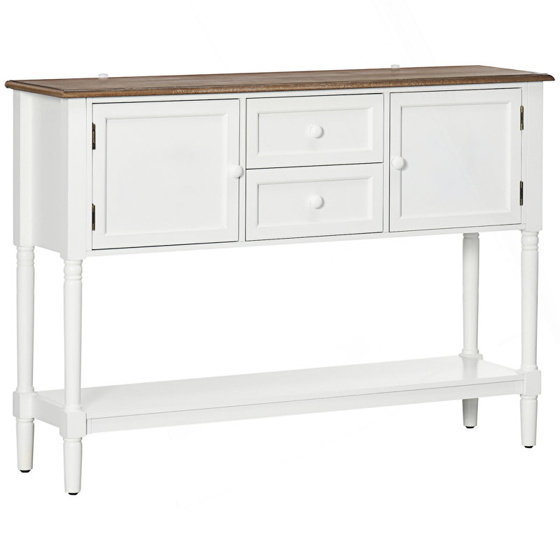 Console avec tiroirs, table d'entrée vintage avec armoires et tablette inférieure, table de canapé rétro, table de canapé derrière