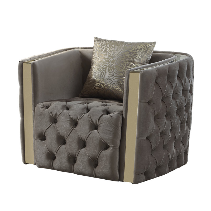 Doruk 43.6'' Velvet Armchair, Taupe Velvet