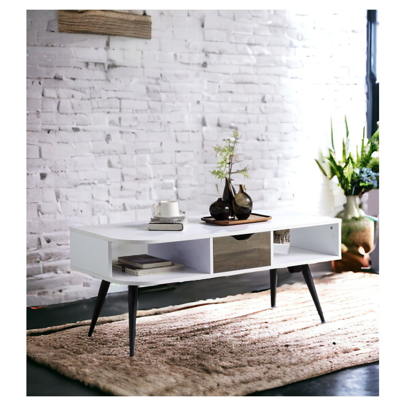 Table basse moderne avec tiroirs de rangement et compartiments ouverts Halima
