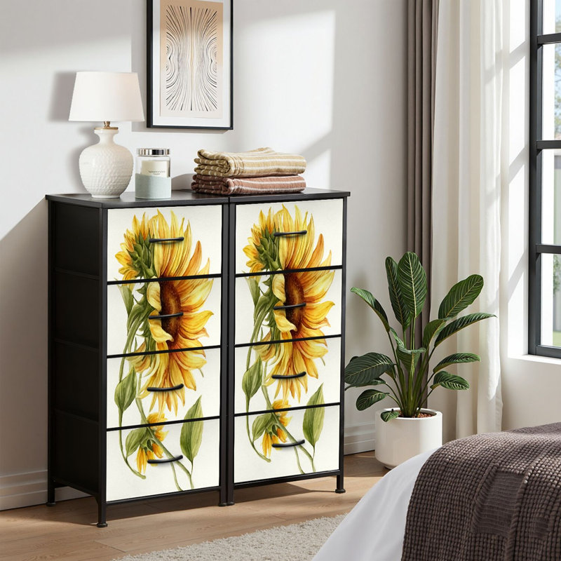 4 Drawer Dresser for Bedroom, Narrow Chest of Drawers, Wooden Top and Study Iron Frame 18"x37.5"-(WxH)