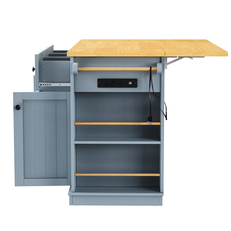 Îlot de cuisine roulant en bleu - 53 pouces avec options de rangement interne, abattant réglable et ports de chargement pour chariot d'organisation