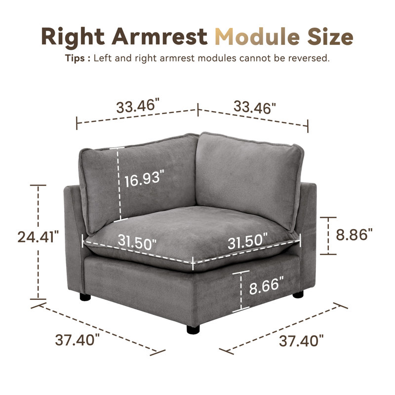 37.4" Heffernan Accent Chair Modular Sectional Sofa, Gray Chenille