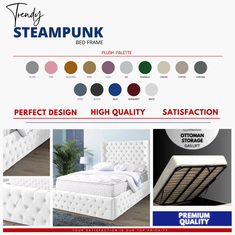 Demars Chesterfield Ottoman Storage Bed - Button-Tufted Velvet Upholstered Bed Frame, Double (4'6), White