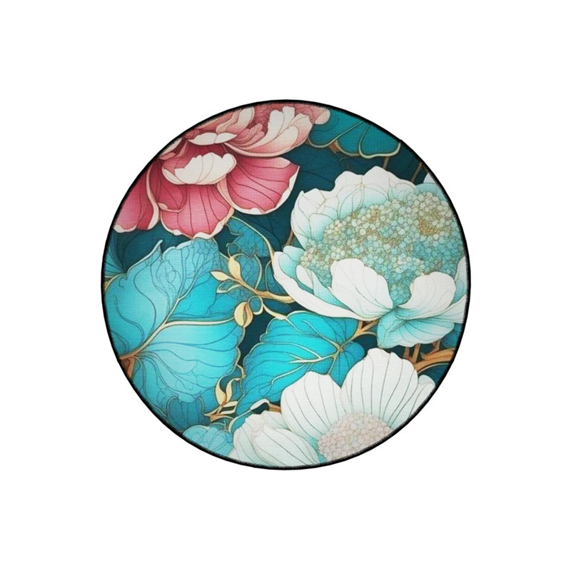 Blue Pink Floral Area Rug, Round 2'8"