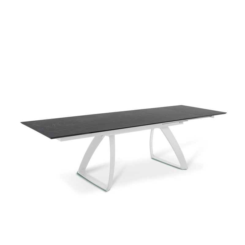 Daishanay Extendable Oak Metal Base Dining Table, White, Black