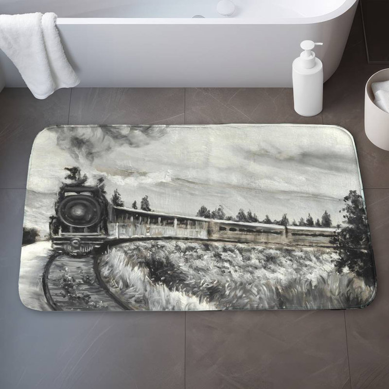 Steam engine train Bath Mat with Non-Slip Backing - Quick Dry Memory Foam Bathroom Rug - Absorbent - Modern Plush Spa-Style - Machine Washable