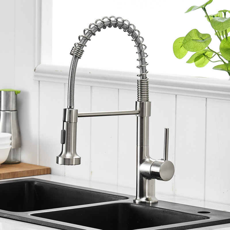 Robinet d'évier de cuisine avec bec rétractable, nickel brossé, rotatif à 360 degrés, pratique à 360 degrés et pratique à contrôler