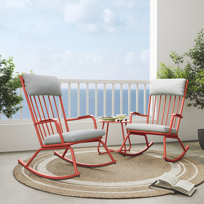 Classic Idelfonso Rocking Chairs With End Table, Red