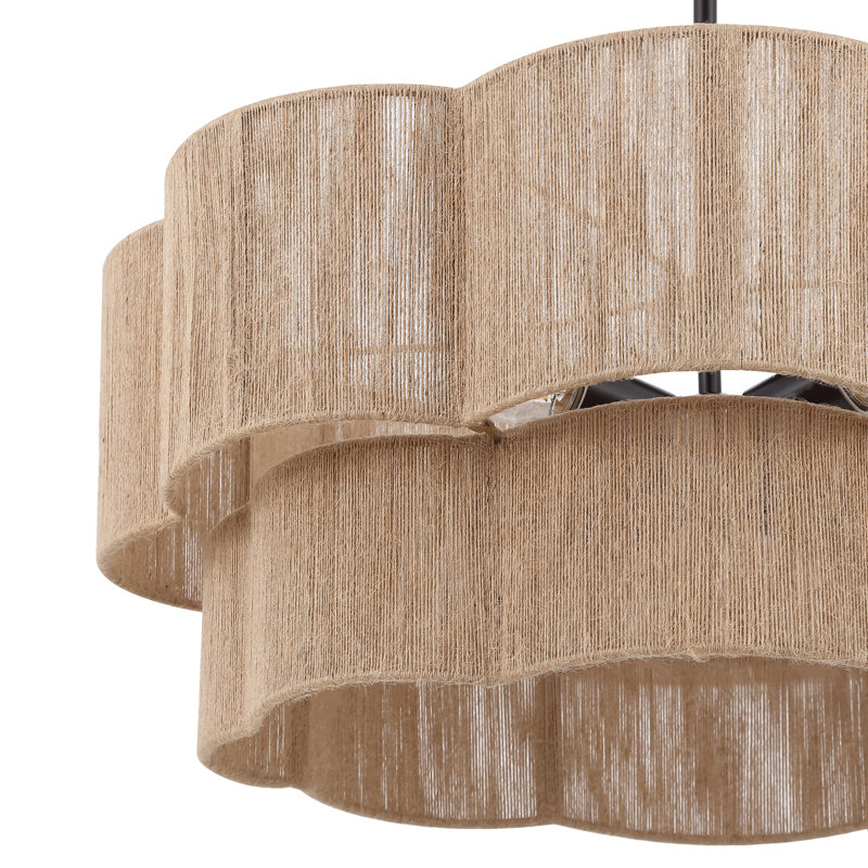 Lustre tambour cylindrique 23,2 po à 6 lumières festonnées, Bronze, Brun