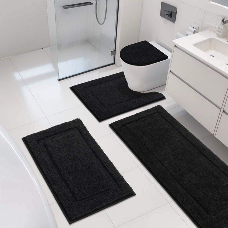 Ensemble de tapis de bain en microfibre 4 pièces avec envers antidérapant, Noir