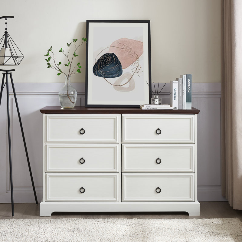 Commode 6 tiroirs Farmhouse, Brun / blanc