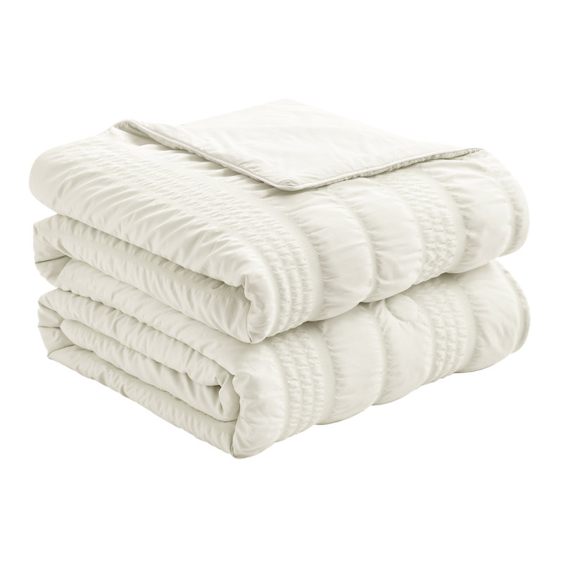 Reversible Cooling Comforter Lightweight Seersucker Cooling Blanket With Breathable Silk Smooth Summer Bedding For Hot Sleepers - White, King Comforter