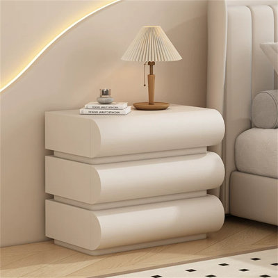 White Nightstand, Modern Bedside Table With 3 Solid Wood Drawers, Microfiber Leather Wrapped Bedside Table, Multifunctional End Table, Sofa Side Table by Latitude Run
