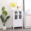 Armoire de rangement, 2 tiroirs, portes en verre transparent, buffet en bois blanc avec tablettes pour les meubles de salle à manger de cuisine