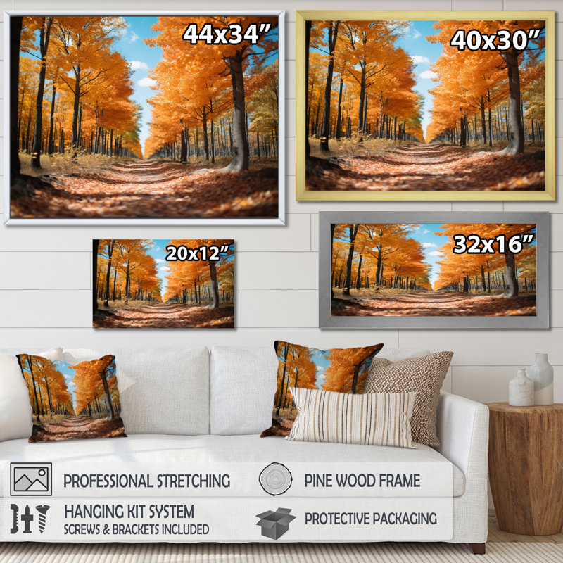 " Orange Tree Autumn Canopy II ", 34" H x 44" W x 1.5" D, Natural Floater Framed