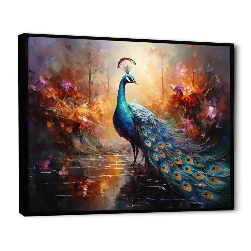 Peacock Expressionist Portrait II On Canvas Print, Black Floater Framed, 16" H x 32" W x 1" D