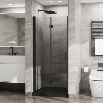 72" High Shower Door - 34"X Tempered Glass Black Finish Foldable Rust Hardware Water Leak Prevention Magnetically Sealed 72"X 34" Pivot Swing 1/4"