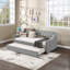 Lit de jour simple rembourré avec lit gigogne, cadre de lit en bois robuste avec bouton capitonné-1039900055-1039900053
