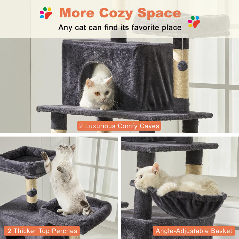 Cat Tree 74 Inch Multi-level Large Cat Tower With 16 Sisal Scratching Posts,2 Caves,2 Perches,hammock,scratching Board,basket,cozy Plush Cat Perches For Indoor Large Cats