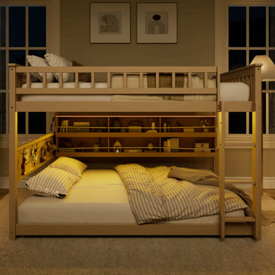 Full over Full Bunk Bed with Integrated Shelving, Color-Changing Lights and Pegboard