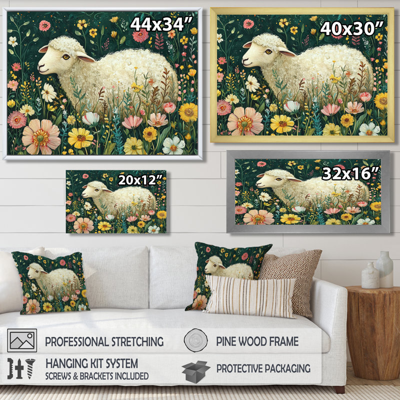 Dott Mignon mouton au printemps II, Reproduction encadrée d'une seule photo, H 30 po x l 40 po, Noir